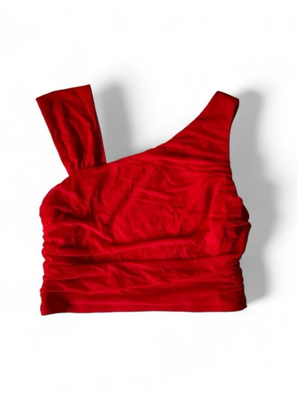 Red One-Shoulder Ruched Crop Top